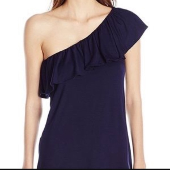 ⭐️⭐️NWT Lilly Pulitzer Women's Neveah Ruffle One Shoulder Top, Navy Blue - Picture 5 of 6